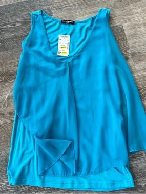 NWT - Bright Turquoise Scoop Neck Tank Top with overlay